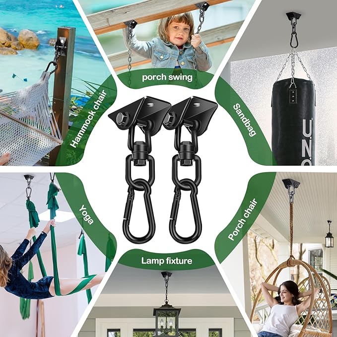 Hammock Hanging Kit, Porch Swing Hanging Kit 1200 Lb Capacity, Hammock Ceiling Hooks Heavy Duty 360°Rotating Hanging Swing Chair Hardware for Hammock Chair Stand, Porch, Yoga, Gym