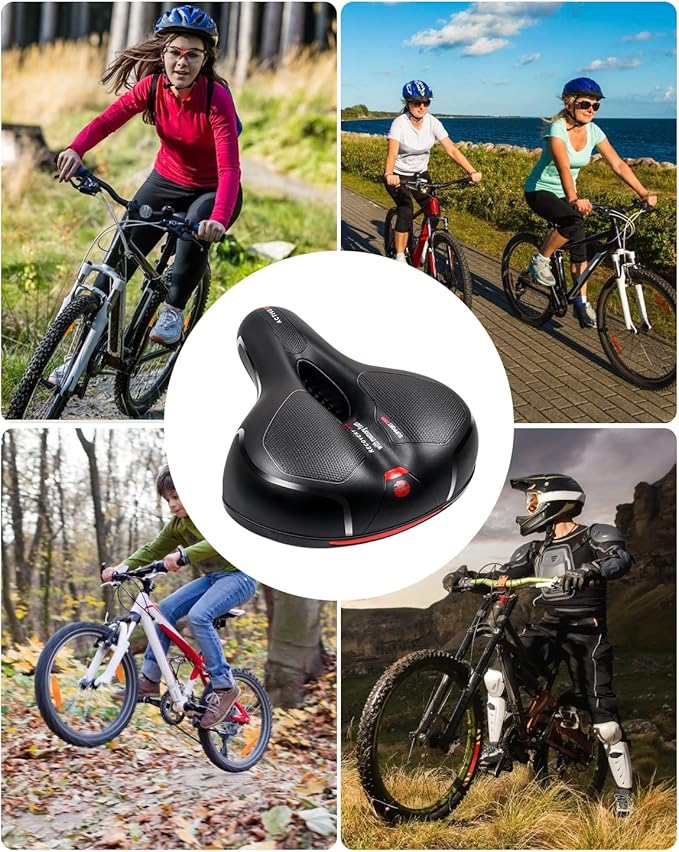 MSDADA Comfortable Bike Seat Cushion - Wide Bicycle Seat Comfort for Men Women with Dual Shock Absorption - Memory Foam Padding, Waterproof Bike Saddle for Stationary, Exercise, Mountain, Road Bikes