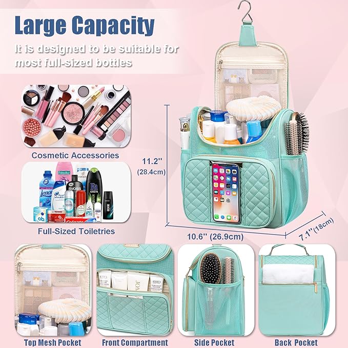 Large Toiletry Bag for Women Men,Portable Shower Caddy For College Dorms,Gym Shower Bag for Women, Quick Dry Hanging Toiletry Bag Bathroom Accessories Bag for Traveling, Camping Essentials