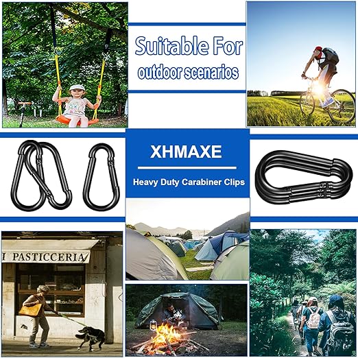 20PCS M5 Black Carabiner Clip, 3/16Inch Snap Hook Quick Link Small Clips, 2'' Spring Carabiner Link Buckle for Fishing Camping Hammock Dog Leashes-220LBS Holding Capacity