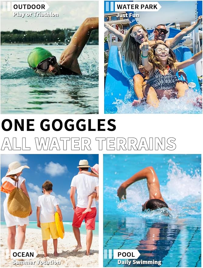 180°Panoramic Swim Goggles Adult, Ultra-Comfort Liquid Silicone Anti-Fog/UV Pool & Outdoor Women Men Youth