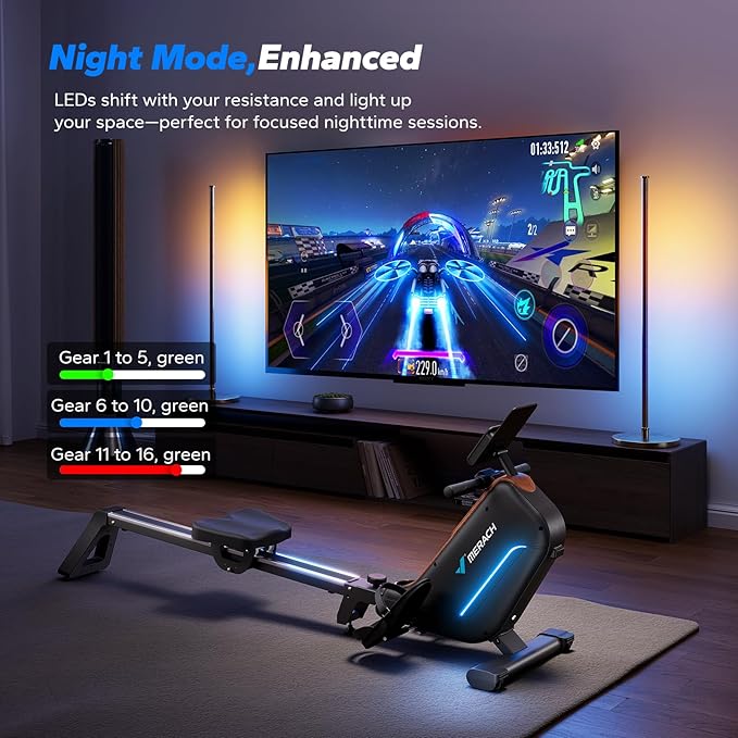 MERACH Rowing Machines for Home, Powerful Electromagnetic Row Machine with 51.2" Extended Rail, 16-Level Handle Resistance Adjustment Rower, 350 LBS Load Capacity, Ergonomic Comfort Seat, Easy Storage