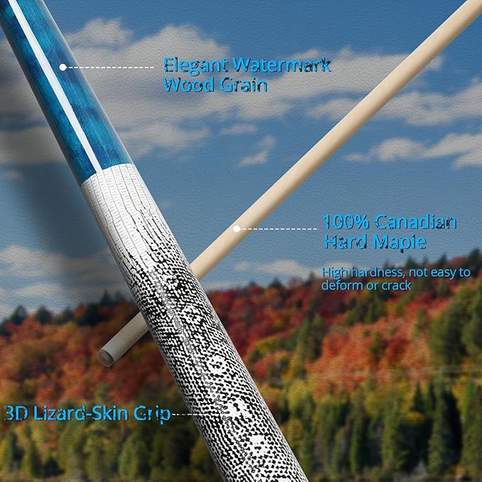 Kmise Professional Low-Deflection Pool Cue Stick, 58'' Canadian Hard Maple Wood Billiard Cue, 13mm Leather Tip, 3D Anti-Slip Grip, Precision Control for Adults/Beginners/Pros