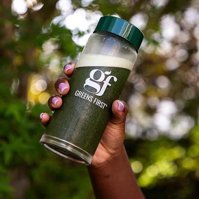 Greens First Gift Set - Limited Edition Glass Carafe & Organic Greens Powder - 49 Superfoods - Prebiotics, Probiotics & Digestive Enzymes - Dairy Free, Vegan & Non-GMO (Mint, 30 Servings)