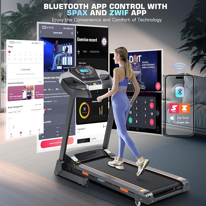 Treadmill with 15% Auto Incline, FUNMILY 3.25HP Heavy Duty Treadmill for Home, 300 lb Weight Capacity Folding Running Machine, Smart App Control/Shock Absorption/Bluetooth Speaker/Large LED Display