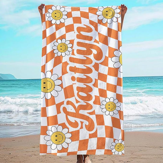 JML Personalized Beach Towel with Name, Custom Flower Beach Towel, Customized Microfiber Pool Towel, Quick Dry & Absorbent Swim Towel for Adult,Anniversary, Birthday, Summer Holiday,Vacation