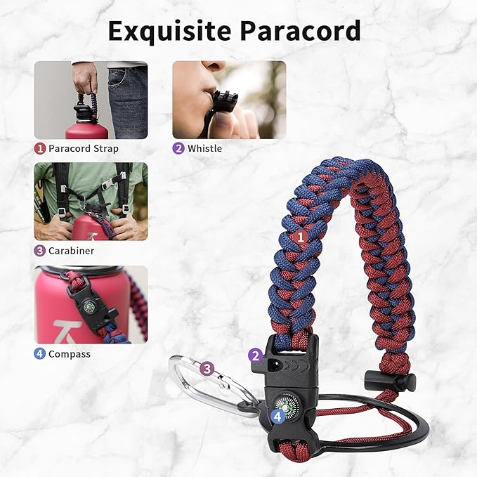 Trebo 1 Gallon Water Bottle Insulated with Paracord Handle and Straw,128oz Vacuum Double Wall Stainless Steel Large Jug,Keep Ice Cold 48hrs, Leakproof Sports Gym Flask for Men Women, Ruby Red