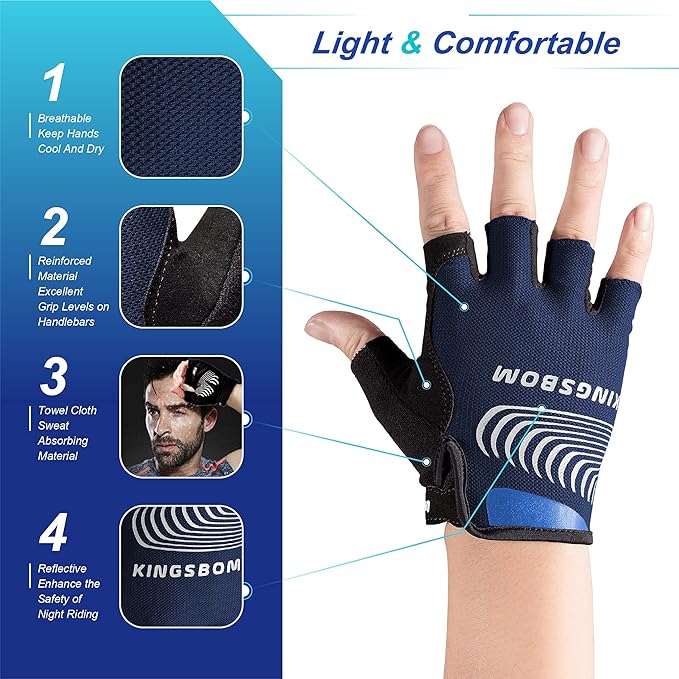 KINGSBOM Breathable Cycling Gloves, Shock-Absorbing Bike Gloves with Light Silicone Gel Pad, Anti-Slip Bicycle Gloves for Men and Women