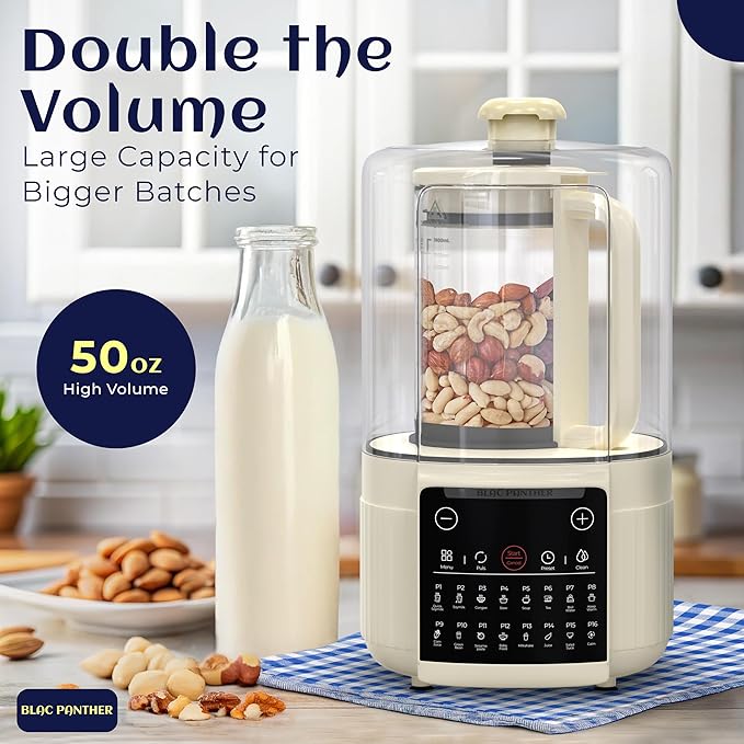 16-in-1 Blender & Nut Milk Maker, 50oz โ Soy/Oat Milk, Plant-Based Milk, Milkshake, Soup Maker. 8 High-Speed Blades, Ultra-Quiet Noise Canceling, Auto Timer, Heat Insulation.