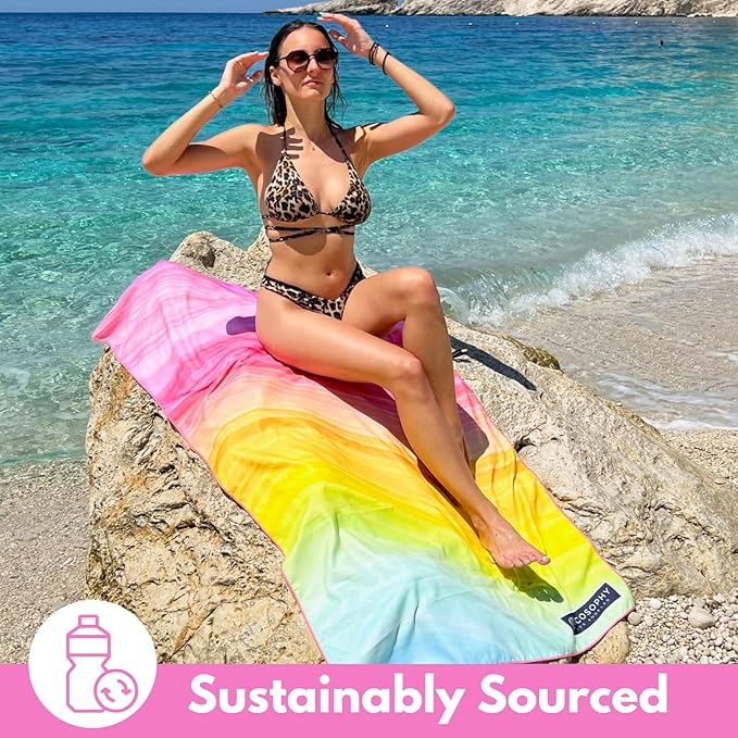 ECCOSOPHY Microfiber Beach Towel - Sand Free Towels are Quick Dry, Light Weight, Super Absorbent - Perfect Pool, Travel, Cruise, Camping Essentials - Oversized Extra Large for Adults 71x35 in