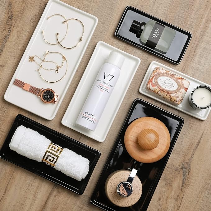 2 Pack 8" Ceramic Rectangular Vanity Trays 2