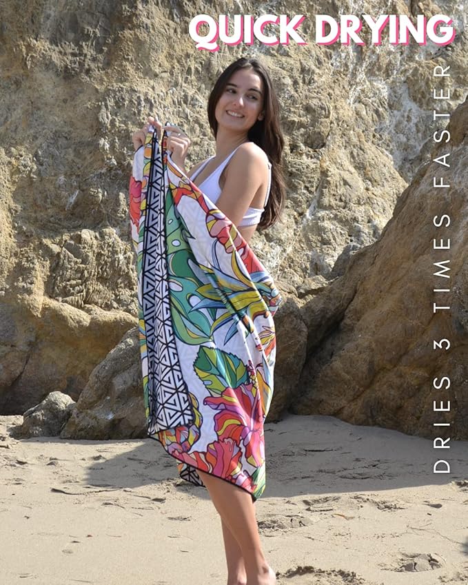 ECCOSOPHY Microfiber Beach Towel - Sand Free Towels are Quick Dry, Light Weight, Super Absorbent - Perfect Pool, Travel, Cruise, Camping Essentials - Oversized Extra Large for Adults 71x35 in