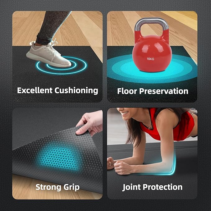 Large Exercise Mat for Home Workout 12‘x6’/10'x6'/9'x6'/8'x6'/7'x5'/6'x4' (7mm) (7mm) Extra