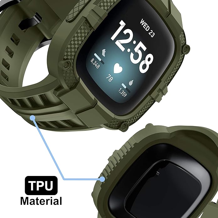 GELISHI Compatible with Fitbit Versa 3 Bands with Bumper,TPU Sport Protective Case Rugged Protector Replacement Strap Accessories for Fitbit Sense/Fitbit Versa 3 Smart Watch