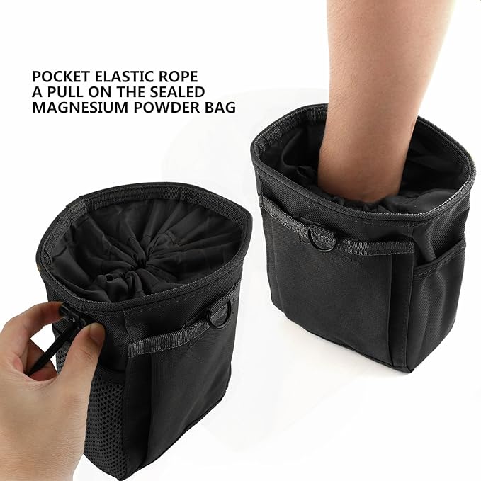 Drawstring Highend Rock Climbing Chalk Bag with a Carabiner Different Pockets for Climbing Bouldering, Gymnastics, Gym Pouch, Cross Fit and Lifting