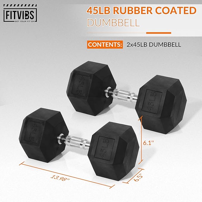 Rubber Encased Hex Dumbbell, Hand Weights with Anti-Slip Cast Iron Grip for Exercise & Fitness, Weights Dumbbells Set of 2 for Strength Training, 5-50 LBS Pair