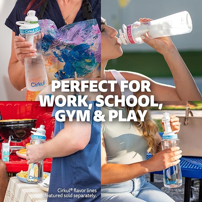 Cirkul 12oz. BPA-Free Plastic Water Bottle Starter Kit for Kids with Blue Lid, 2 Flavor Cartridges (1 LifeSip Fruit Punch, 1 FitSip Mixed Berry), No Sugar, Zero Calorie Drink Mix