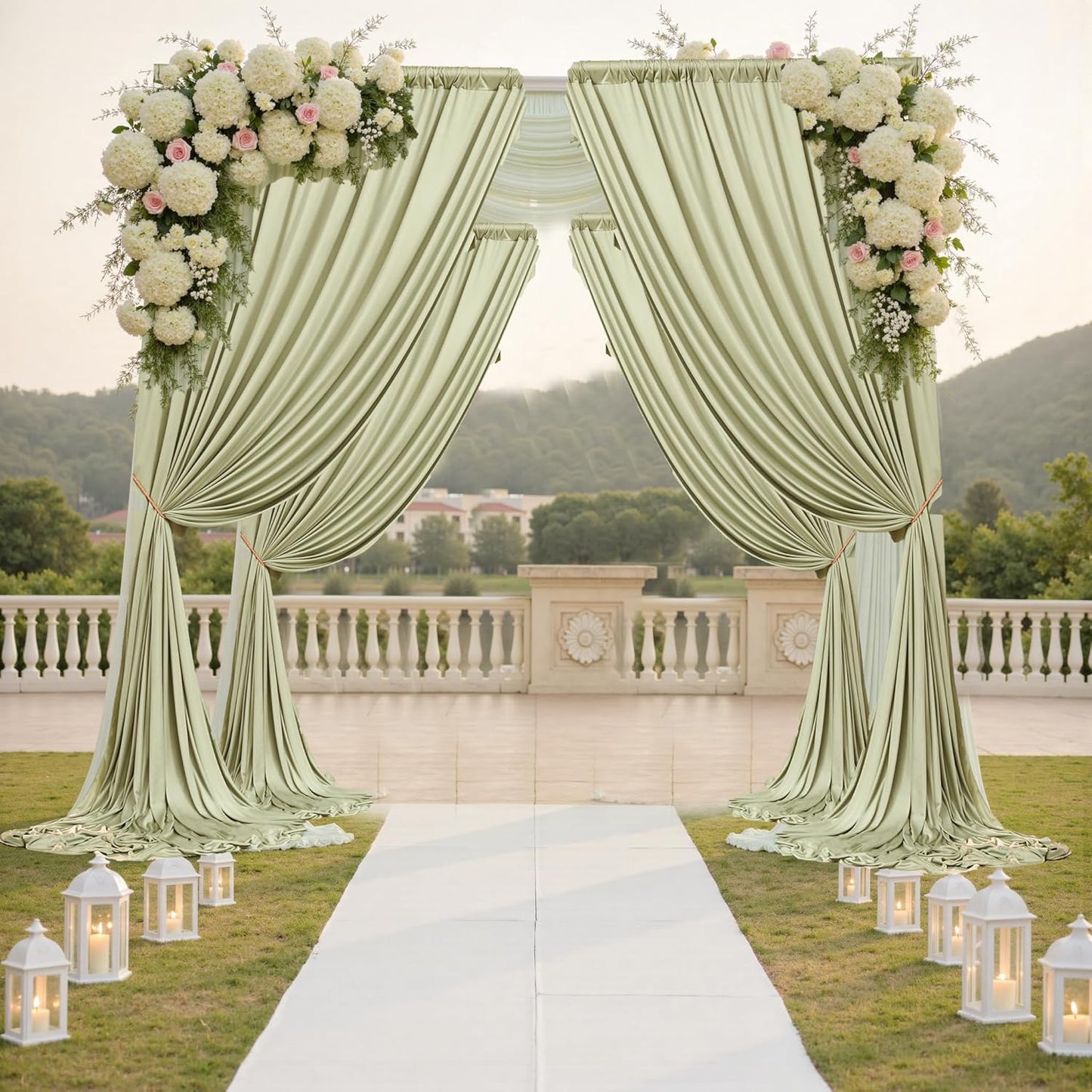 10 ft x 10 ft Wrinkle Free Sage Green Backdrop Curtain for Parties, Thick Green Polyester Photo Backdrop Drapes for Baby Shower Wedding Engagement Birthday Party Backdrop Stand,5ft x 10ft 2 Panels
