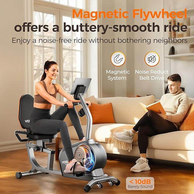 YOSUDA Recumbent Exercise Bike for Home,Magnetic Staionary Bike for Seniors/Adults with Adjustable Seat, 350LB Capacity, 16-level Resistance, LCD Monitor & Pulse Sensors