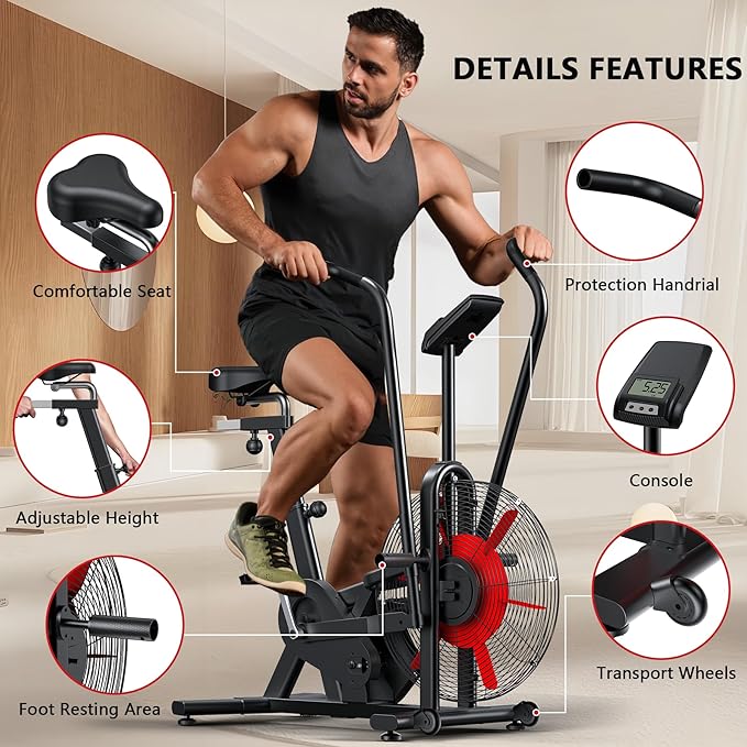 Air Bike, Wenoker Exercise Bike Air Resistance Stationary Bike for Home, Indoor Bike with Dual Action Handlebars, APP Connection Customizable Monitor