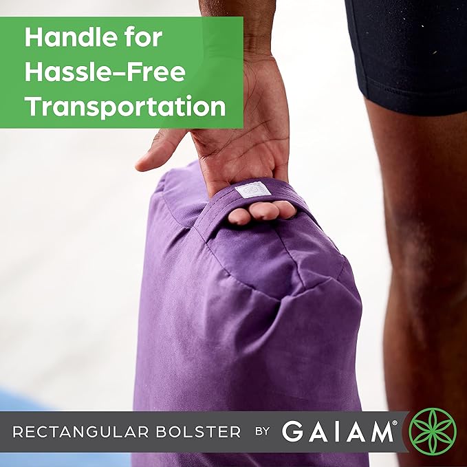 Gaiam Yoga Bolster - Long, Rectangular Meditation Pillow - Supportive Cushion for Restorative Yoga and Sitting on the Floor - Built-In Carrying Handle - Machine Washable Cover'