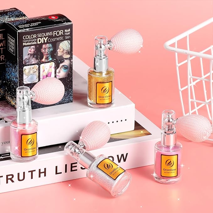 Holographic Body Glitter Spray - Shimmering Hair, Face & Body Sparkle for Festivals, Clothes, Nail Art Crafts Design & Special Events Makeup (Light Pink)