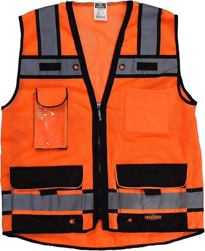 Radians SV65 Heavy Duty Surveyors Safety Vest with Zipper, Large Plan Pocket, Hi-Viz Green or Hi-Viz Orange