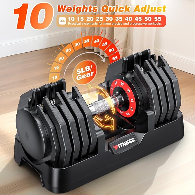 XDDIAS Adjustable Dumbbell Set of 2, 25/55/80LB Dumbbell Set-1Sec Adjustable Weights-5/10 in 1 Free Weights Dumbbells Set with Effortless Tray/No-Slip Handle-Compact Size for Women/Men at Home Gym