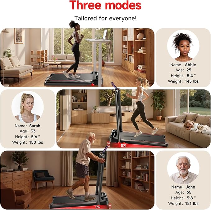 RHYTHM FUN Incline Foldable Treadmill, Walking Pad Treadmill with Incline, 300 lbs Portable Treadmills with Handles for Home Office Use, Under Desk Compact Walking Pad