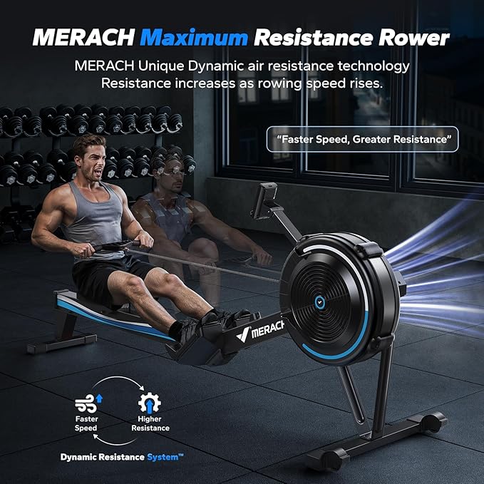 MERACH Rowing Machines for Home, Adjustable Air Resistance Professional Indoor Rowing Machine, Ergonomic Comfort Seat, Performance Monitor and Device Holder, Easy Storage