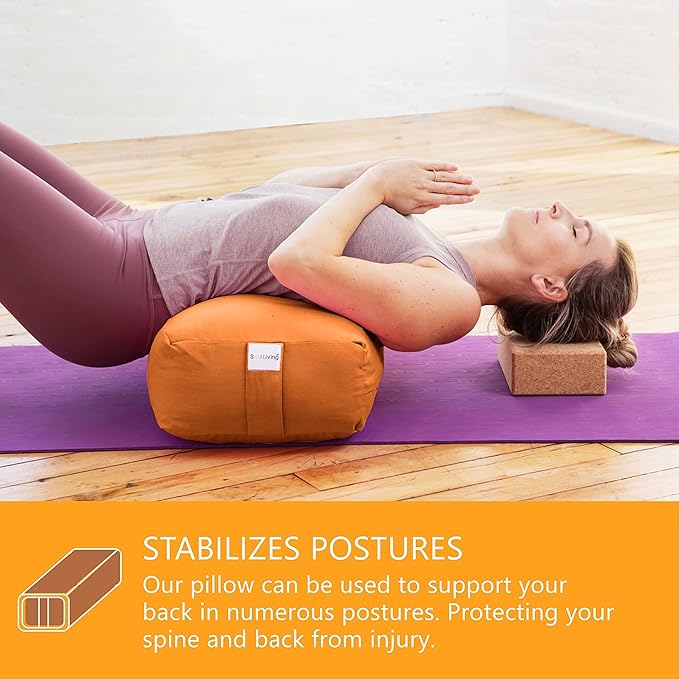 Sol Living Yoga Bolster Pillow Rectangular Meditation Cushion Cotton Meditation Accessories for Restorative Yoga Meditation Pillow Yoga Pillow Firm Body Pillow Bolster Pillow for Legs Removable Cover