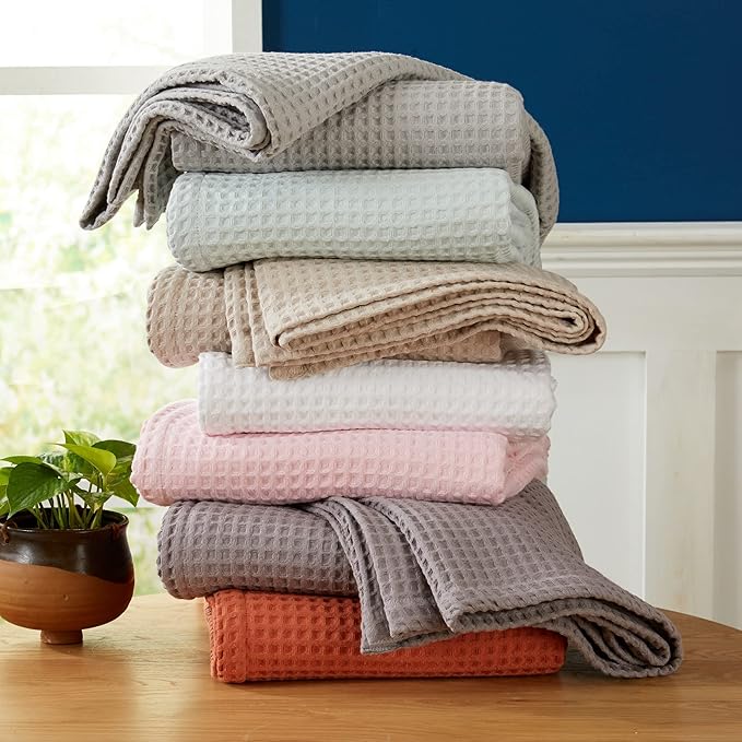 100% Cotton Waffle Weave Bed Blanket | Soft, Breathable, and Lightweight Blanket for All-Season | Perfect for Layering | Brielle Collection (King, Charcoal)