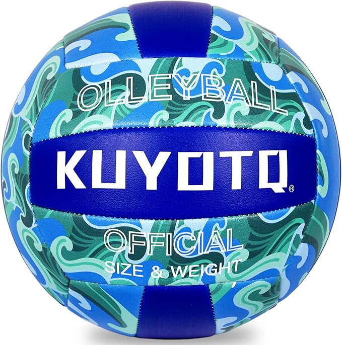 KUYOTQ Official Size 5 in&Outdoor Beach Volleyball,3MM Thickened Surface Soft Leather Youth Womens Mens Volleyball for Game Gym Training(Deflated) (Blue-Wave)