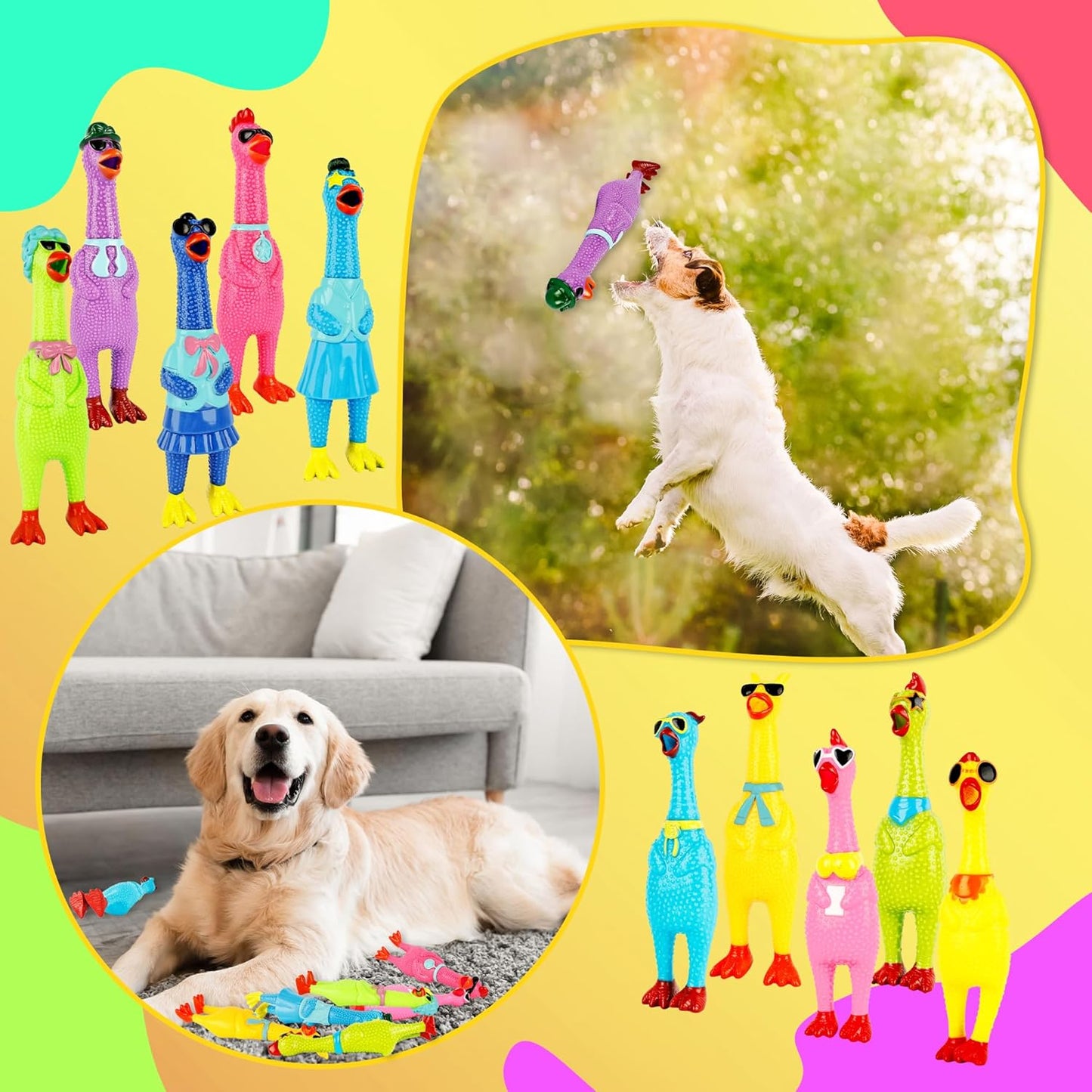 10 Pcs 9 Inch 12 Inch Rubber Chicken Dog Toy Squeaky Screaming Chicken Dog Rubber Squeeze Squeaky Prank Noise Maker Chew Toy for Pets, 2 Sizes