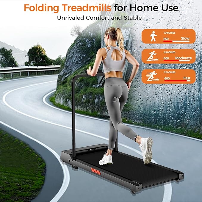 Under Desk Treadmill, 3.0HP Walking Pad with Handle Bar, Foldable Treadmills for Home Office, Running Machine with LED Display & Remote Control, Jogging Machine for Small Spaces