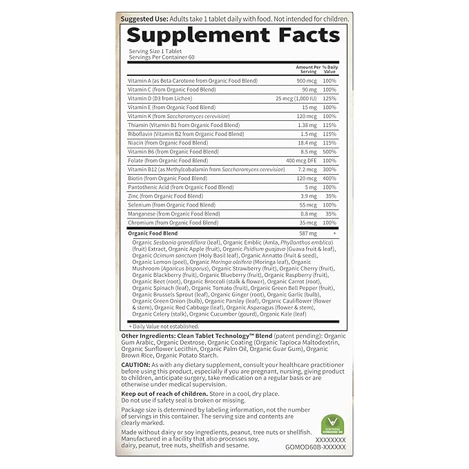 Garden of Life Once Daily Whole Food Multivitamin for Men, Organic Mens Vitamins & Minerals, Vitamin C, Zinc, Vegan, for Health & Well-Being, 60 Tablets