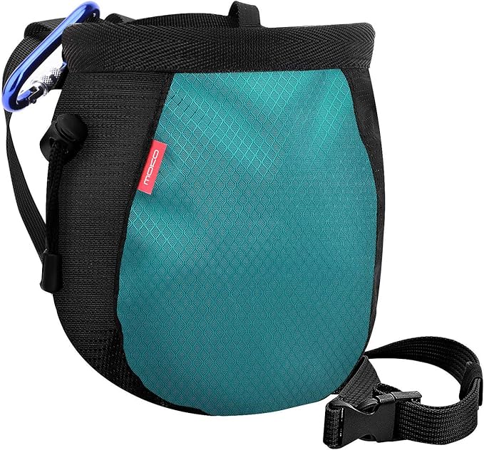 MoKo Rock Climbing Chalk Bag, Bouldering Chalk Pot Bucket with Adjustable Belt & Carabiner Drawstring Climbing Gear