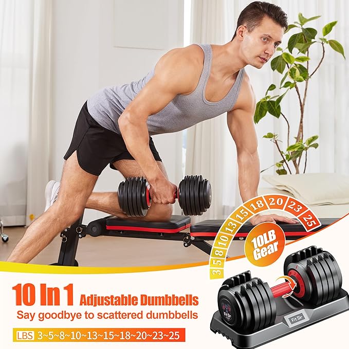 Adjustable Dumbbell Set 25/55/90LBS,10 in 1 Free Weights Dumbbell with Anti-Slip Texture Handle,1 Sec Speed Adjustment Men/Women Gym and Home Strength Training Equipment.
