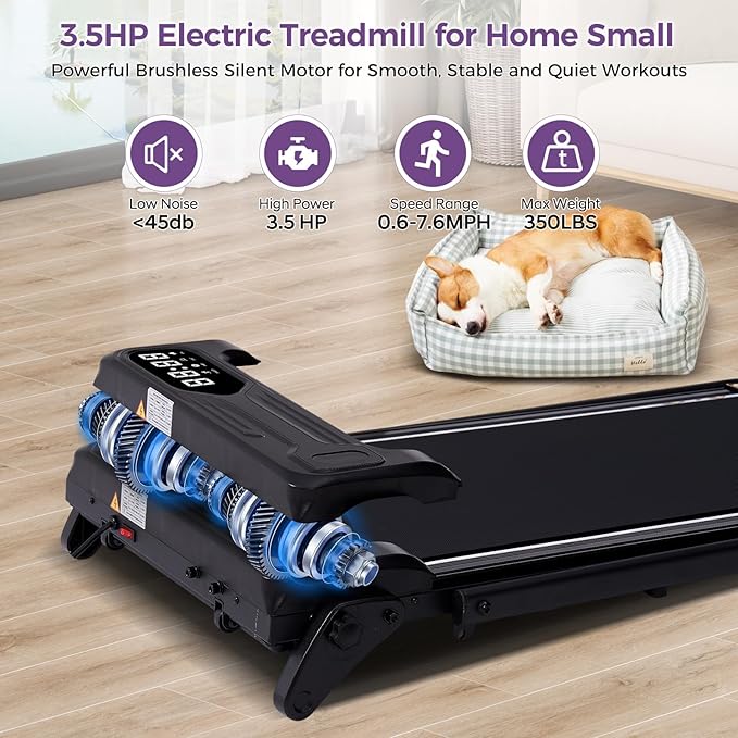 Portable Foldable Walking Pad with Handle Bar and Adjustable Incline, Under Desk Walking Pads Treadmill with Incline and Handles, 3.5HP Folding Electric Treadmills for Home Small, 0.6-7.6MPH, 350LBS