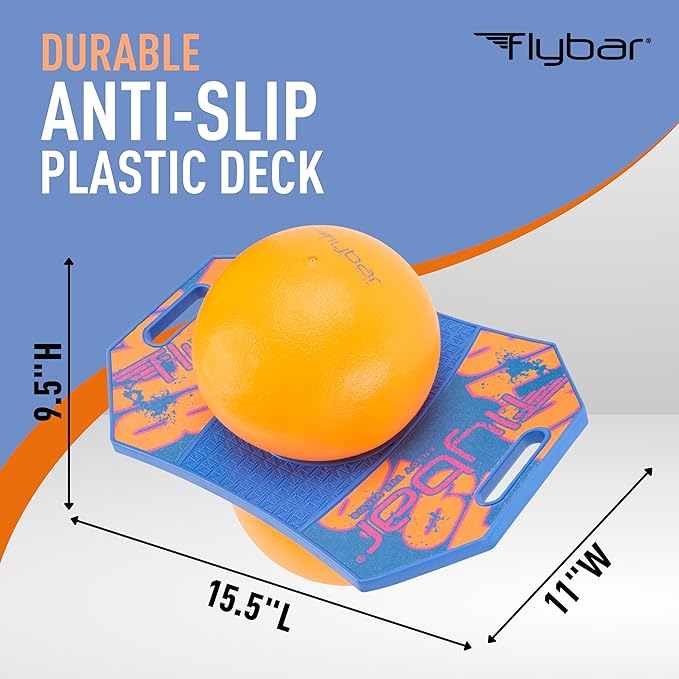 Flybar Pogo Trick Ball for Kids, Bounce Board for Boys and Girls Ages 6+, Up to 160 lbs, Includes Pump, Easy to Carry Handle, Durable Plastic Deck Indoor, Outdoor Toy Pogo Jumper,