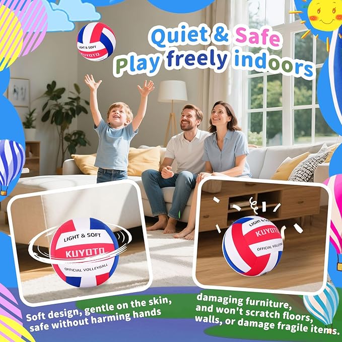 KUYUTQ Soft Light Quiet Indoor Volleyball for Kids Youth Beginners, Perfect for House Yard Training Practice Games(Deflated)