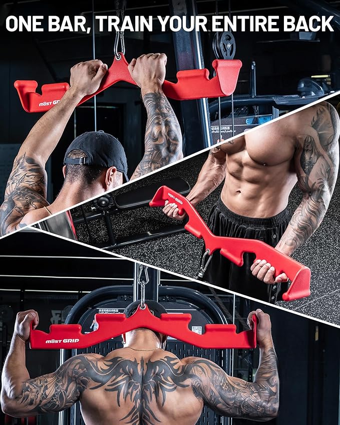 LAT Pull Down Bar with 6 Ergonomic Handles, Neutral Grip LAT Pulldown Attachments for Whole Back Training, Wide Grip LAT Pulldown Bars for Home Gym Cable