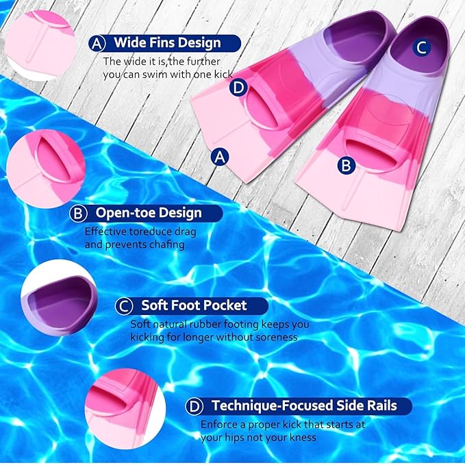 Kids Swim Fins,Short Kids Fins Youth Swimming Flippers for Lap Swimming Training for Children Girls Boys Beginners