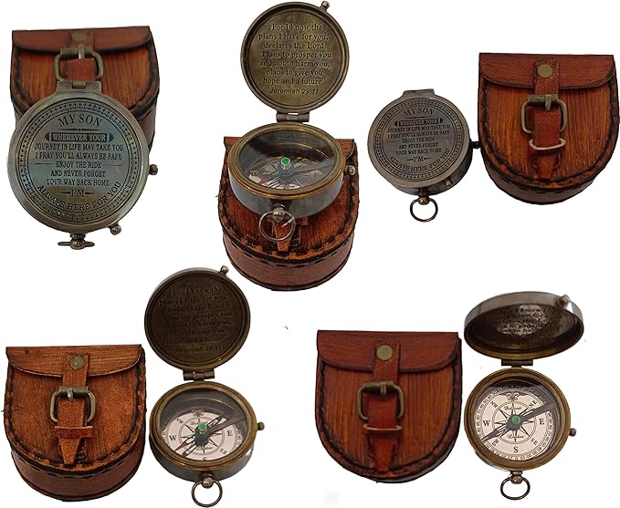 2 Inch Brass Compass Pocket Compass with Leather
