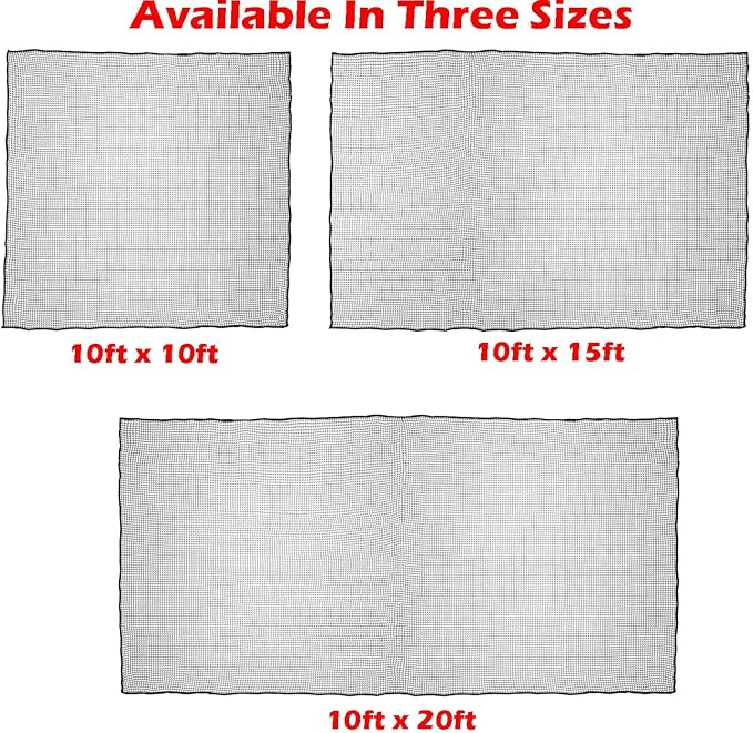 10ft, 15ft, 25ft Sports Practice Netting Sturdy Net Hitting Throwing Pitching Net 150LB Impact Hit Tested Nylon Mesh Netting for Golf, Baseball, Softball, Hockey, Soccer, LAX