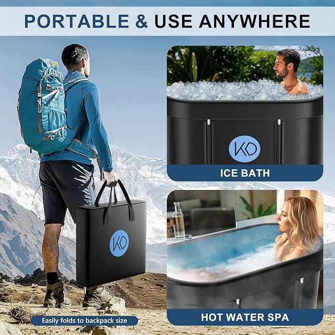 KERDOM Ice Bath Tub for Athletes, Portable Cold Plunge Tub, XL 129 Gal Bathtub for Recovery, Large Oval Foldable Bathtub with Cover for Cold Water Therapy at Home, Gyms, Outdoor, Indoor