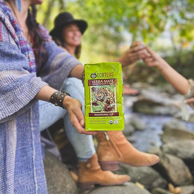 ECOTEAS Organic Yerba Mate Loose Leaf Tea – Unsmoked Detox Herbal Tea for Natural Energy – Coffee Alternative - Kosher, Non-GMO, Gluten-Free - Traditional Cut, 1 lb (Pack of 3)