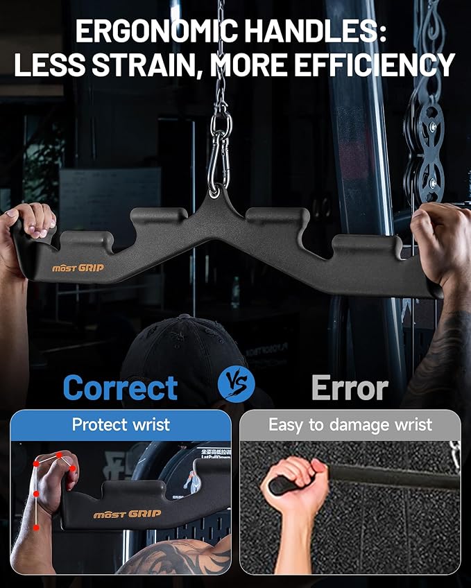 LAT Pull Down Bar with 6 Ergonomic Handles, Neutral Grip LAT Pulldown Attachments for Whole Back Training, Wide Grip LAT Pulldown Bars for Home Gym Cable