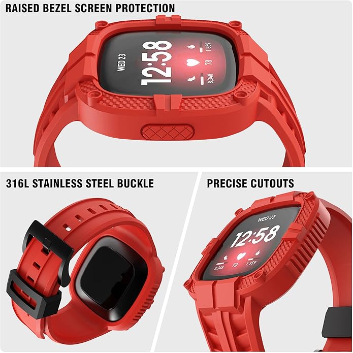 GELISHI Compatible with Fitbit Versa 3 Bands with Bumper,TPU Sport Protective Case Rugged Protector Replacement Strap Accessories for Fitbit Sense/Fitbit Versa 3 Smart Watch