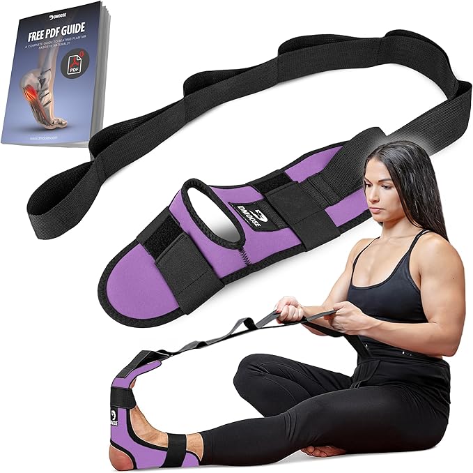 DMoose Fitness Foot & Calf Stretcher with Adjustable Padded Stretching Strap for Plantar Fasciitis, Hamstring, Heel Spurs and Achilles Tendonitis Relief - Yoga Leg Stretch Strap for Flexibility